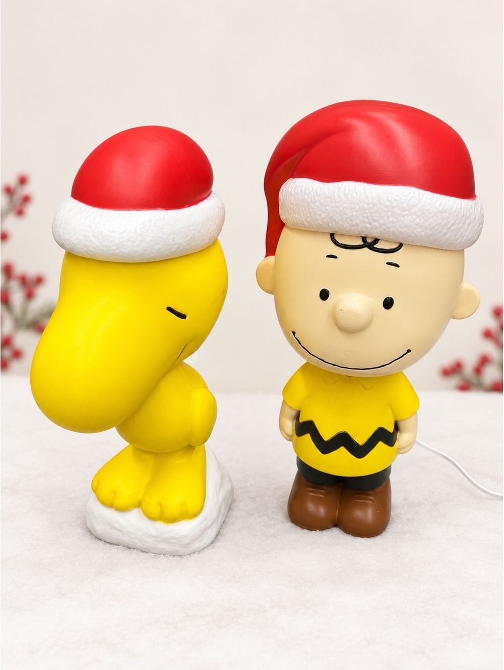 Peanuts Charlie Brown Woodstock Santa Hat 22” Lighted Blow Mold Christmas Pair